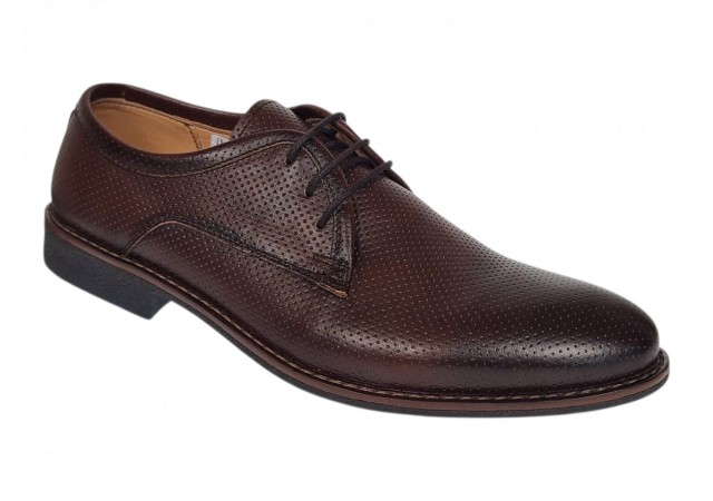 Pantofi barbati maro, eleganti din piele naturala perforata - 027M